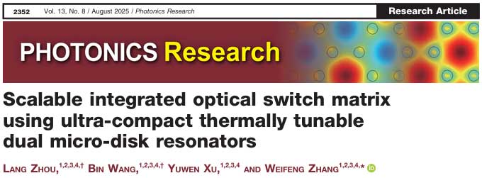 学术前沿 | 基于超紧凑热调谐微盘谐振器的可扩展集成光学开关